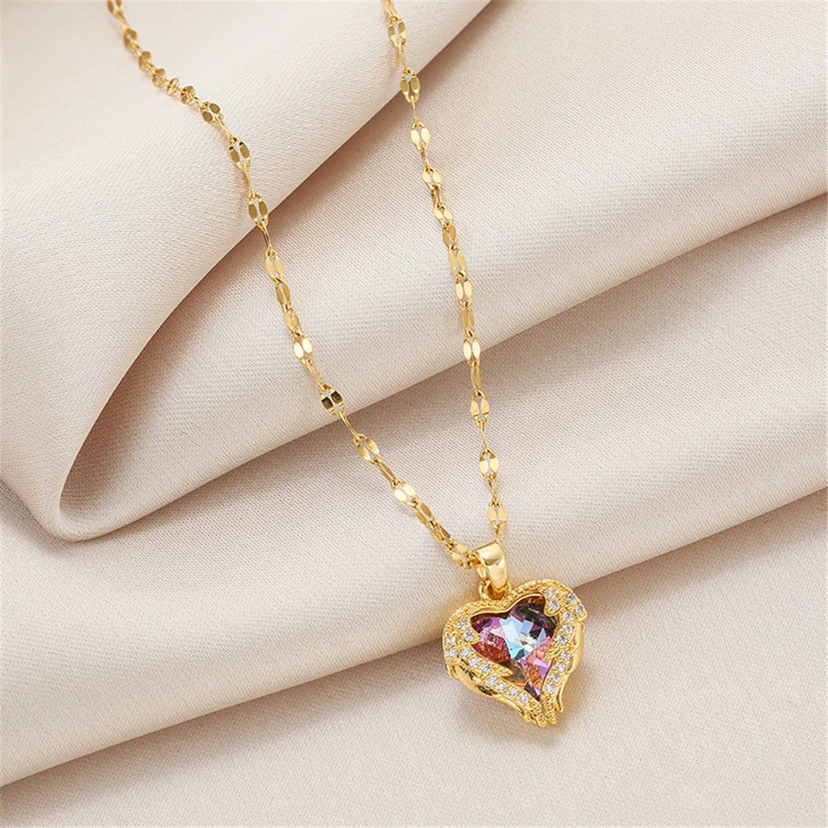 Aurelie™ Crystal Ocean Heart Necklace – Colorful Elegance for Women