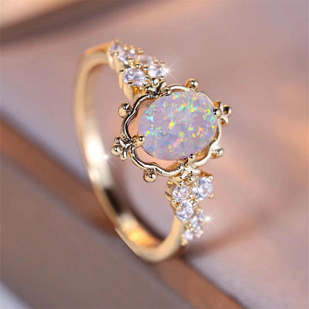 Aurelie™ Lumière Opal Flower Ring – Vintage Wedding Elegance