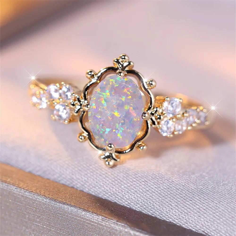 Aurelie™ Lumière Opal Flower Ring – Vintage Wedding Elegance