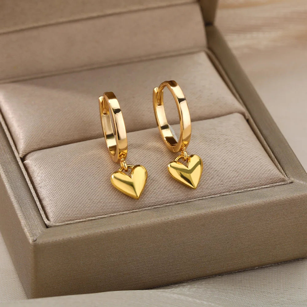 Aurelie™ Romantic Heart Earrings – Gold Finish Stainless Steel