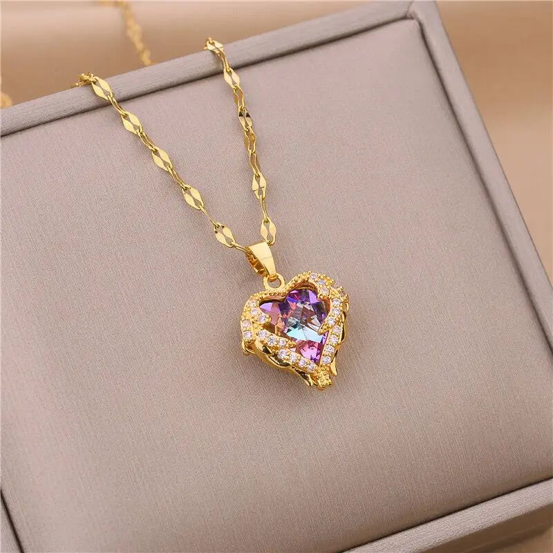 Aurelie™ Crystal Ocean Heart Necklace – Colorful Elegance for Women