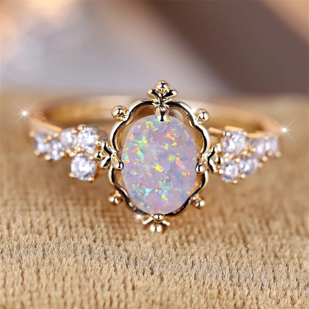 Aurelie™ Lumière Opal Flower Ring – Vintage Wedding Elegance