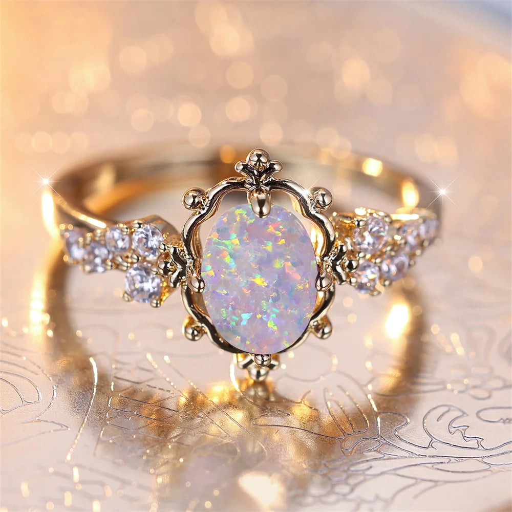 Aurelie™ Lumière Opal Flower Ring – Vintage Wedding Elegance