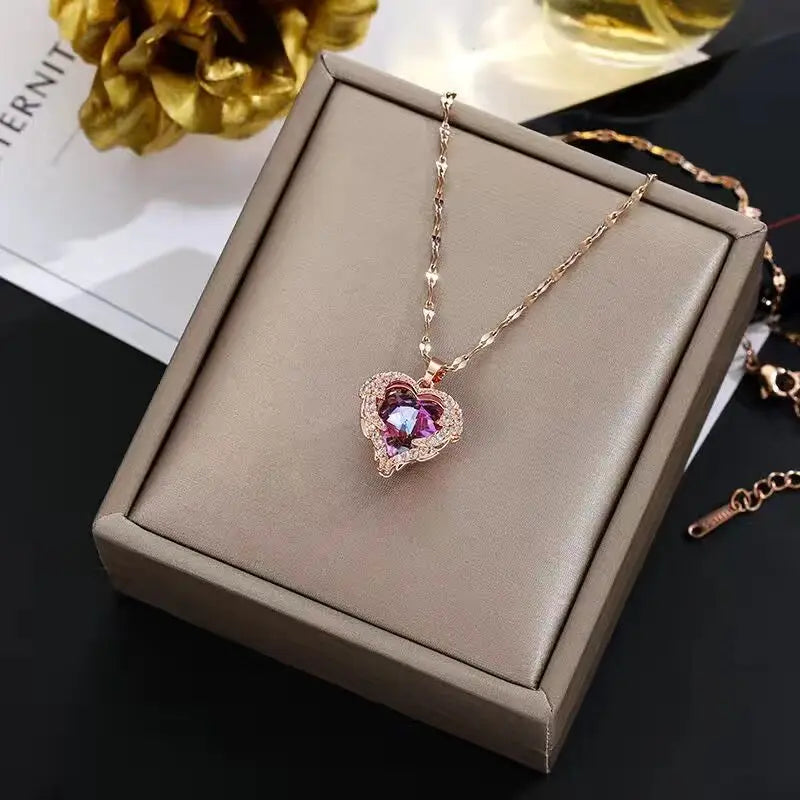 Aurelie™ Crystal Ocean Heart Necklace – Colorful Elegance for Women