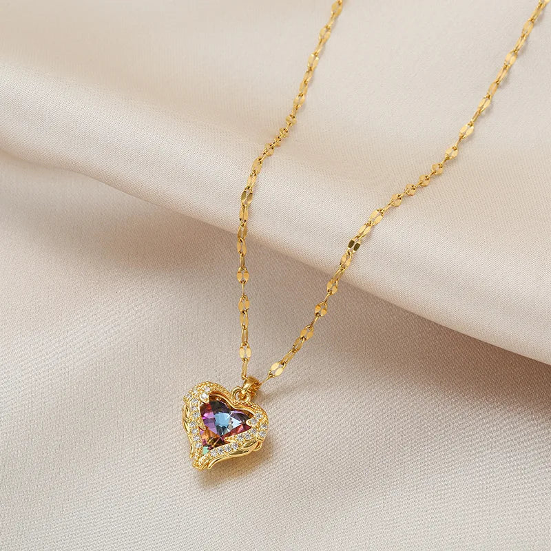 Aurelie™ Crystal Ocean Heart Necklace – Colorful Elegance for Women